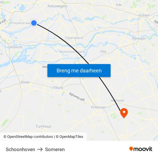 Schoonhoven to Someren map