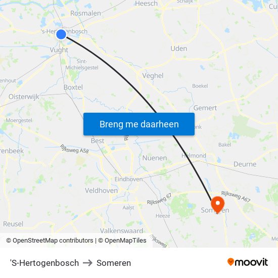 'S-Hertogenbosch to Someren map