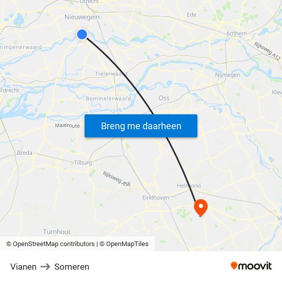 Vianen to Someren map