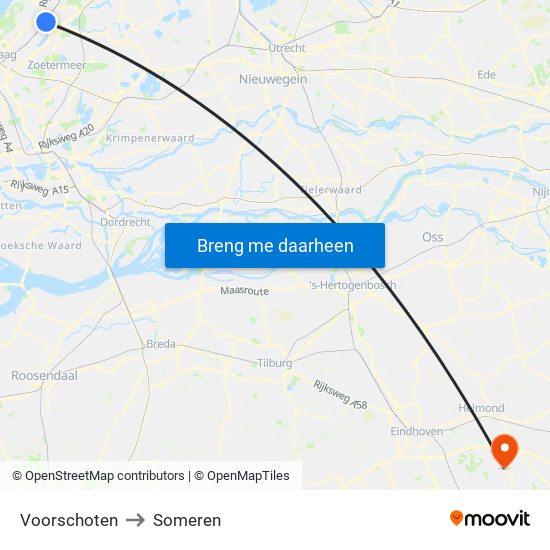 Voorschoten to Someren map