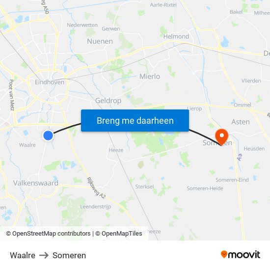 Waalre to Someren map