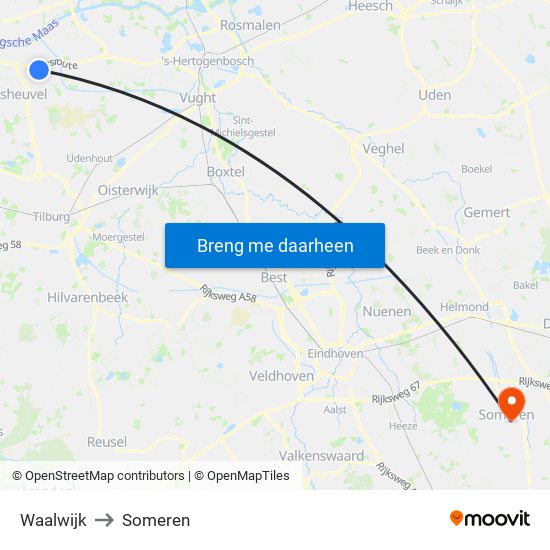 Waalwijk to Someren map