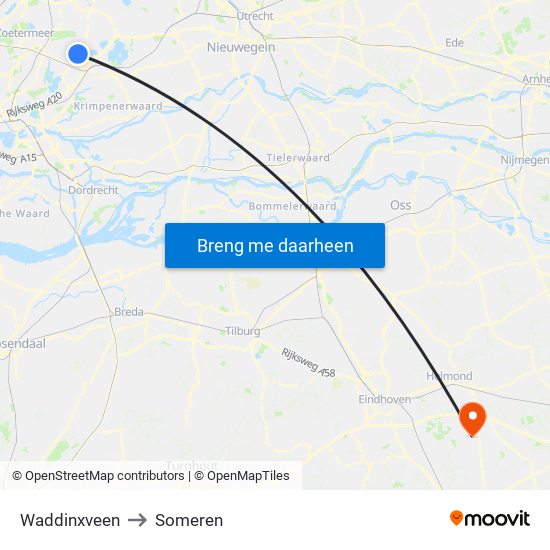 Waddinxveen to Someren map