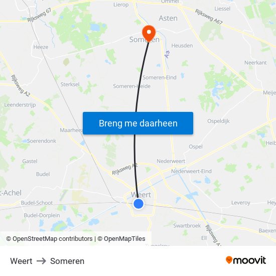 Weert to Someren map