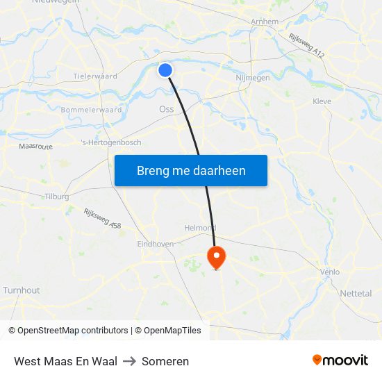 West Maas En Waal to Someren map