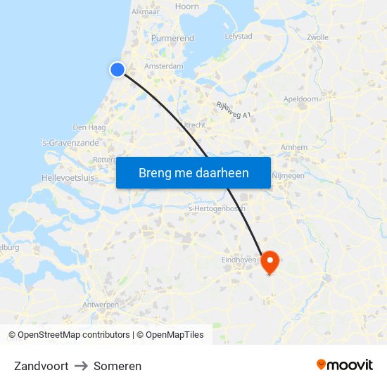 Zandvoort to Someren map