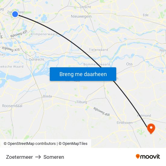Zoetermeer to Someren map