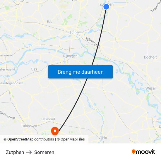 Zutphen to Someren map