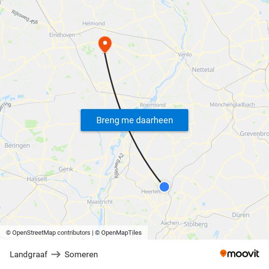 Landgraaf to Someren map