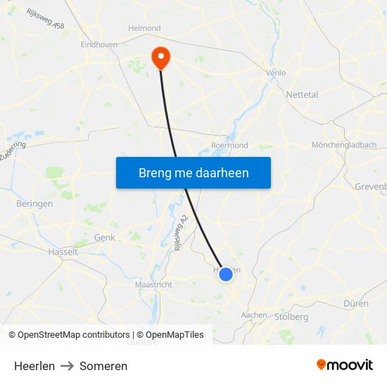 Heerlen to Someren map