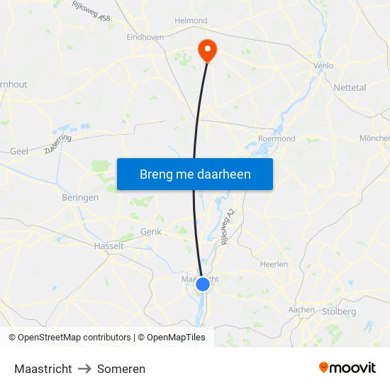 Maastricht to Someren map