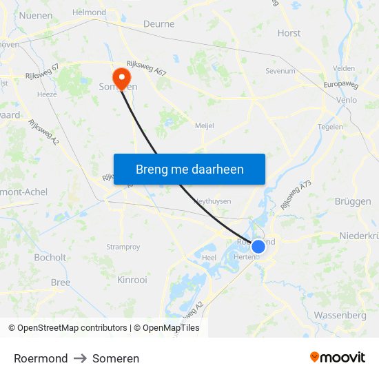 Roermond to Someren map