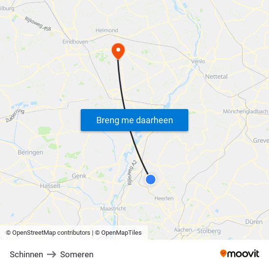Schinnen to Someren map