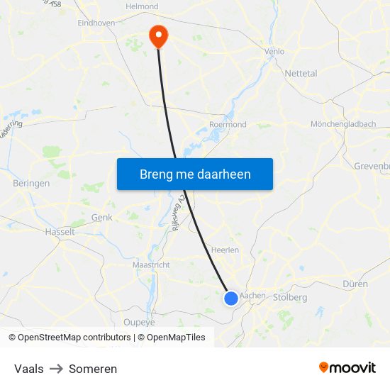 Vaals to Someren map