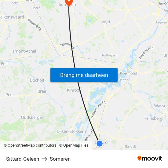 Sittard-Geleen to Someren map