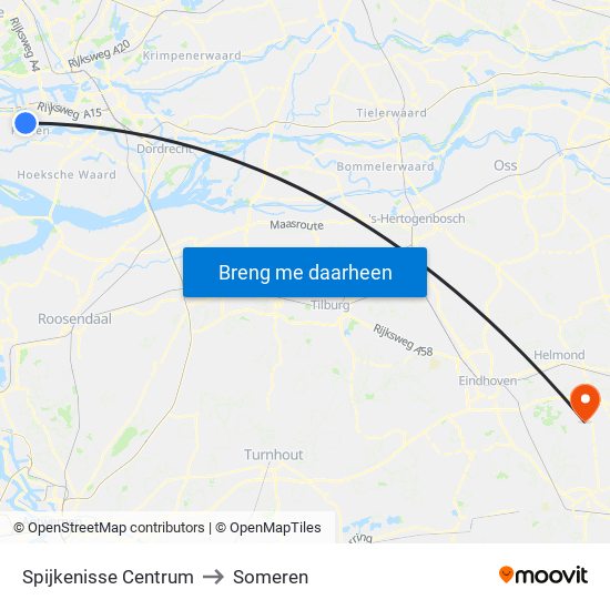 Spijkenisse Centrum to Someren map