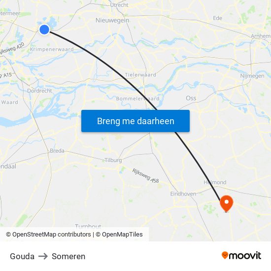 Gouda to Someren map