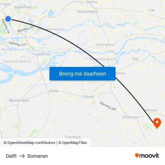 Delft to Someren map