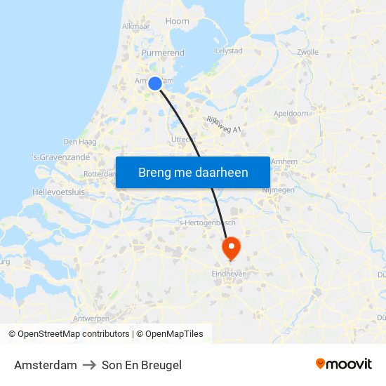 Amsterdam to Son En Breugel map