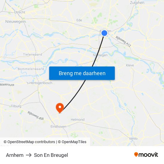 Arnhem to Son En Breugel map