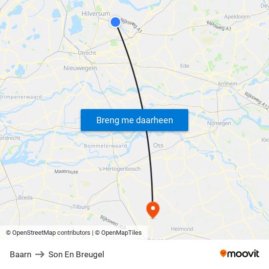 Baarn to Son En Breugel map