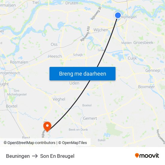 Beuningen to Son En Breugel map
