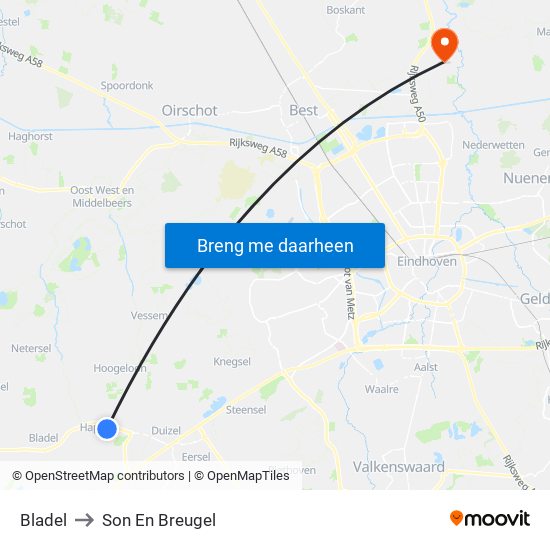 Bladel to Son En Breugel map