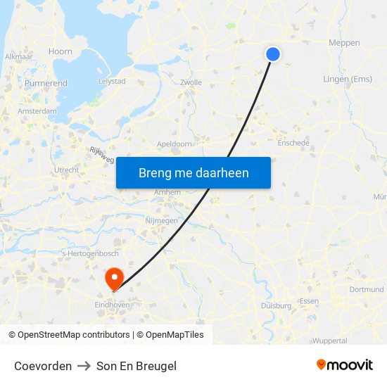 Coevorden to Son En Breugel map