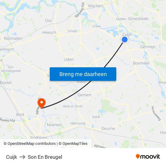 Cuijk to Son En Breugel map
