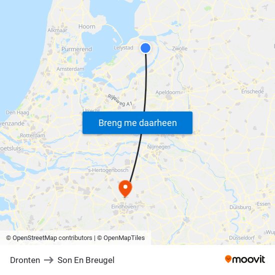 Dronten to Son En Breugel map