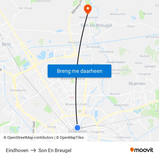 Eindhoven to Son En Breugel map