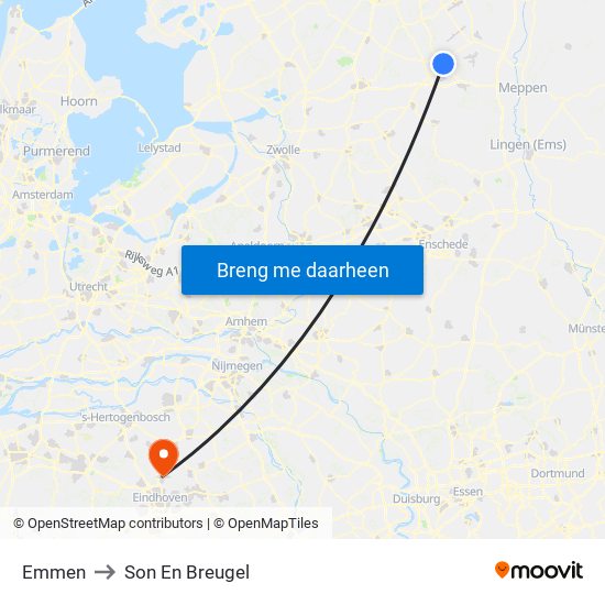 Emmen to Son En Breugel map