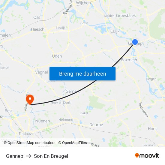 Gennep to Son En Breugel map