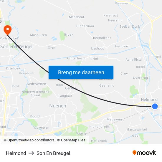 Helmond to Son En Breugel map