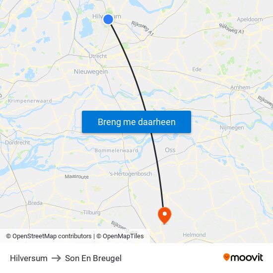 Hilversum to Son En Breugel map
