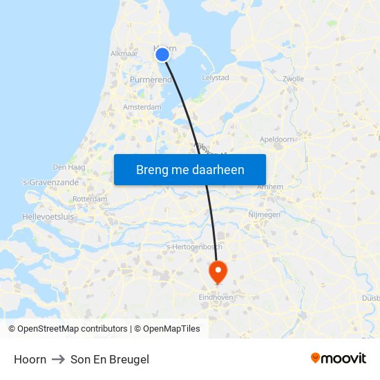 Hoorn to Son En Breugel map