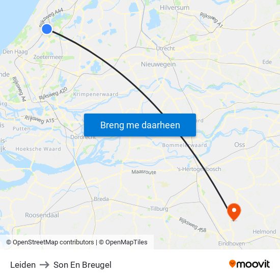 Leiden to Son En Breugel map