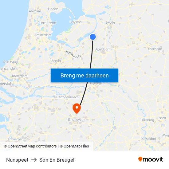 Nunspeet to Son En Breugel map