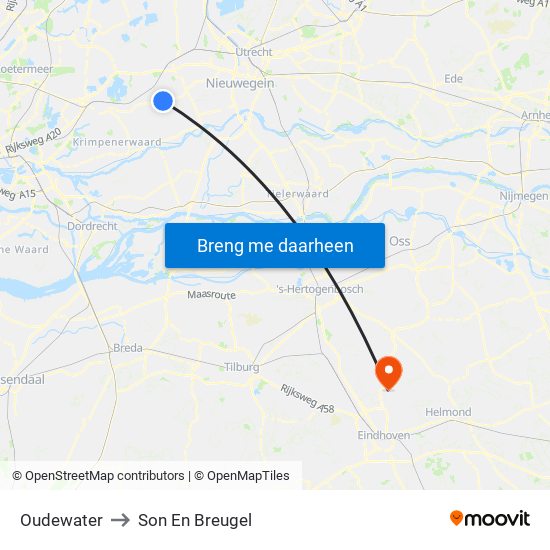 Oudewater to Son En Breugel map