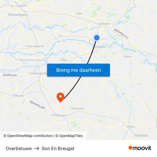 Overbetuwe to Son En Breugel map