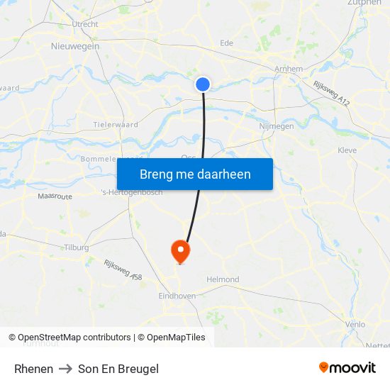 Rhenen to Son En Breugel map