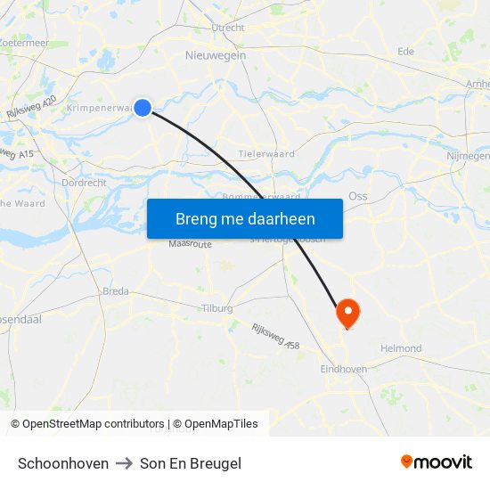 Schoonhoven to Son En Breugel map
