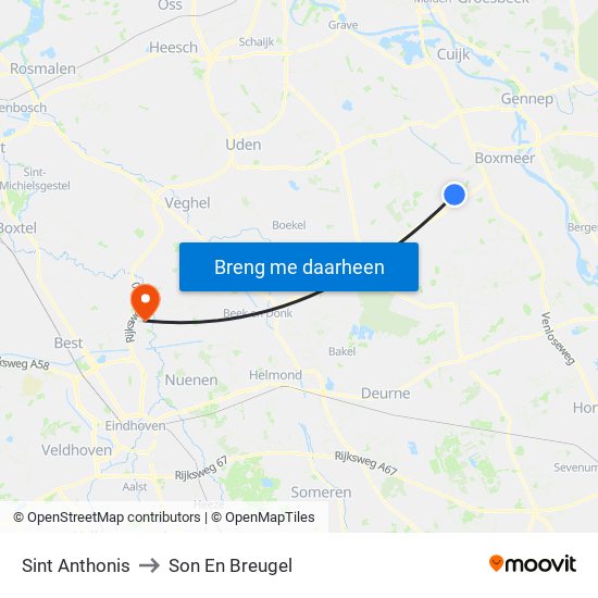 Sint Anthonis to Son En Breugel map