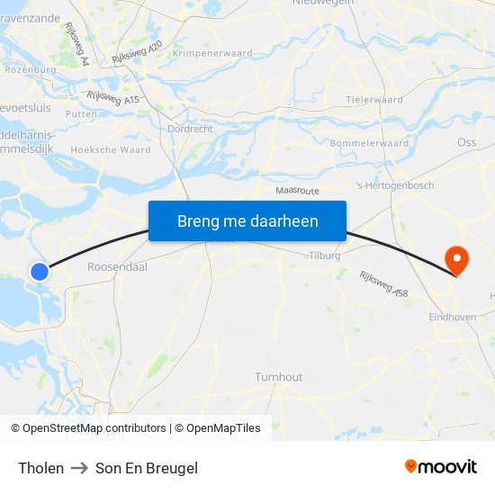 Tholen to Son En Breugel map