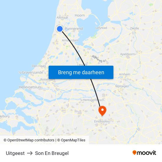 Uitgeest to Son En Breugel map