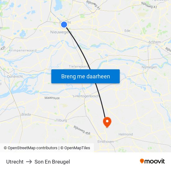 Utrecht to Son En Breugel map