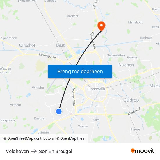 Veldhoven to Son En Breugel map