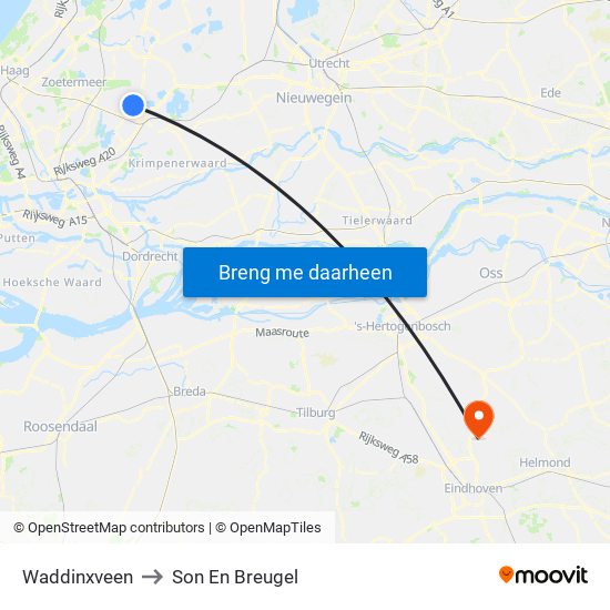 Waddinxveen to Son En Breugel map