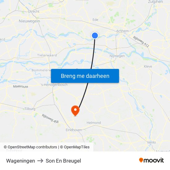 Wageningen to Son En Breugel map