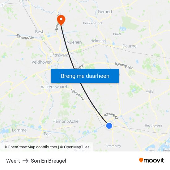 Weert to Son En Breugel map